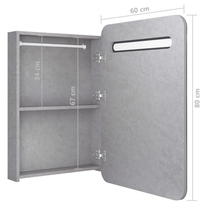 Armoire de salle de bain à miroir LED gris béton 60x11x80 cm – Image 5