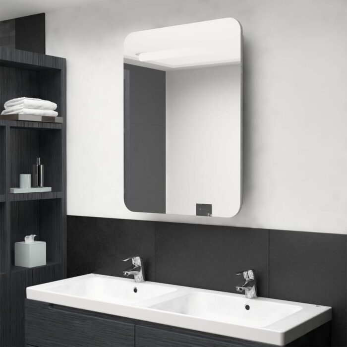 Armoire de salle de bain à miroir LED gris béton 60x11x80 cm – Image 1