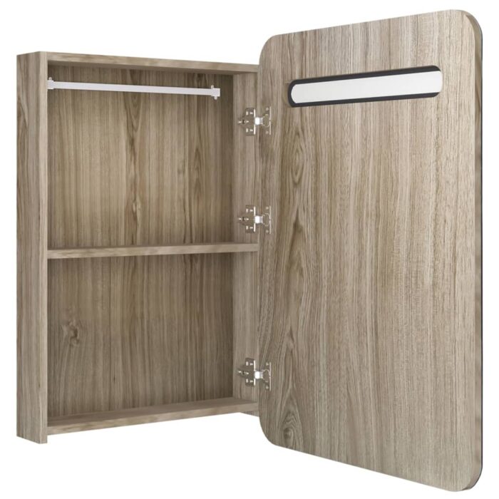 Armoire de salle de bain à miroir LED chêne 60x11x80 cm – Image 3