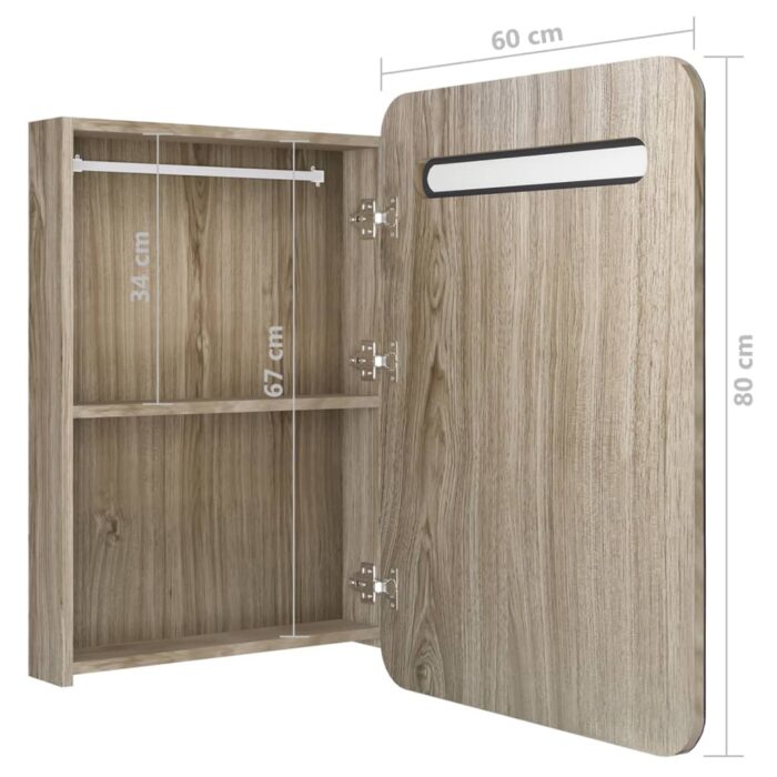 Armoire de salle de bain à miroir LED chêne 60x11x80 cm – Image 5