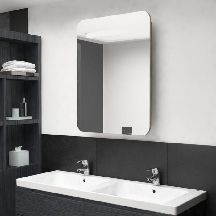 Armoire de salle de bain à miroir LED chêne 60x11x80 cm – Image 1
