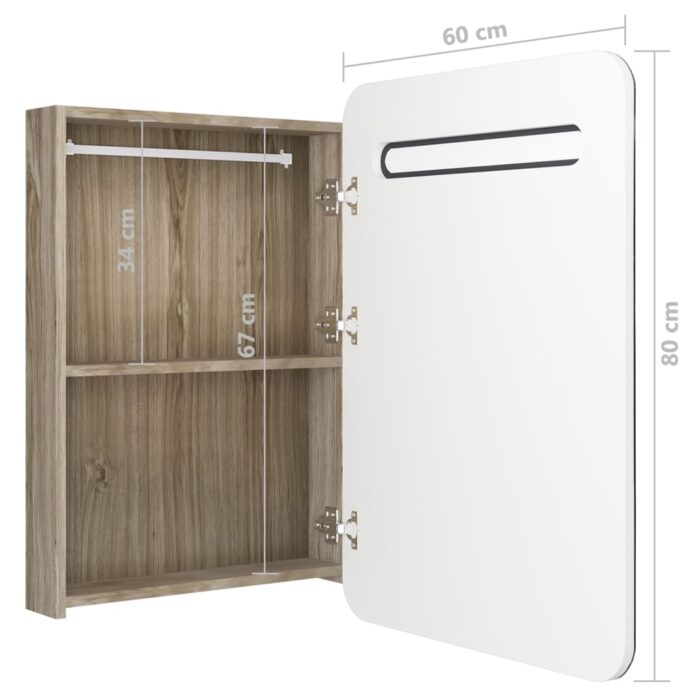 Armoire de salle de bain à miroir LED blanc et chêne 60x11x80cm – Image 5
