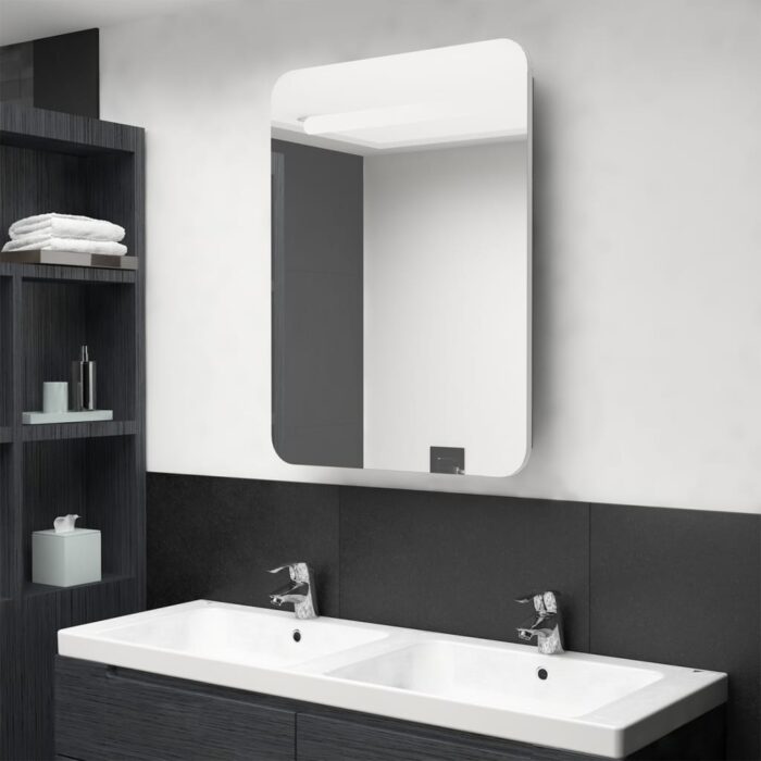 Armoire de salle de bain à miroir LED blanc et chêne 60x11x80cm – Image 1