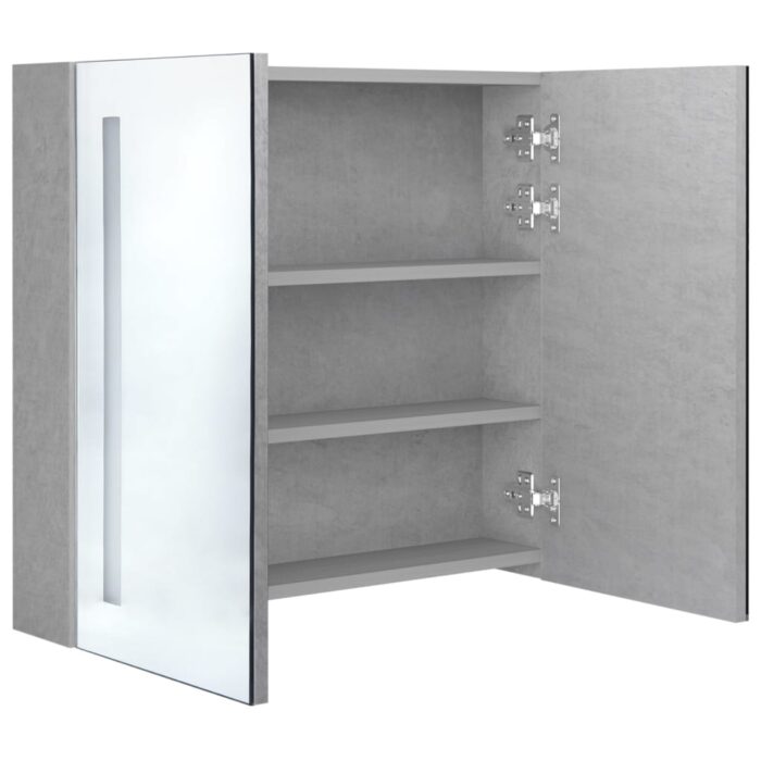 Armoire de salle de bain à miroir LED Gris béton 62x14x60 cm – Image 2