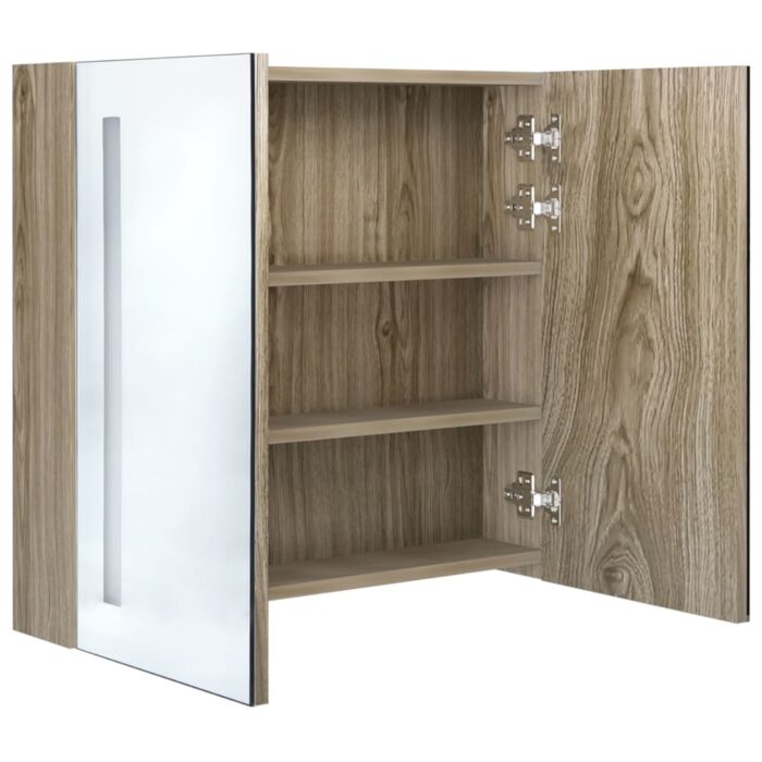 Armoire de salle de bain à miroir LED Chêne 62x14x60 cm – Image 3