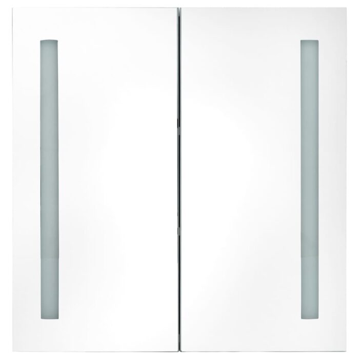 Armoire de salle de bain à miroir LED blanc et chêne 62x14x60cm – Image 2