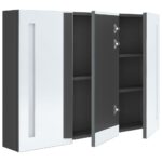 Armoire de salle de bain à miroir LED 89x14x62 cm Gris – Image 2