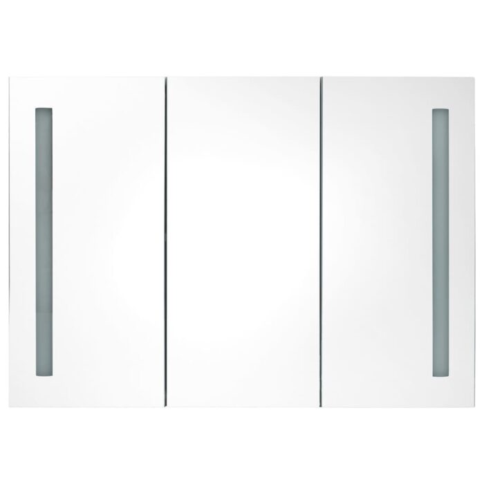Armoire de salle de bain à miroir LED 89x14x62 cm Gris brillant – Image 3