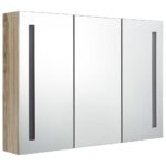 Armoire de salle de bain à miroir LED 89x14x62 cm chêne – Image 2