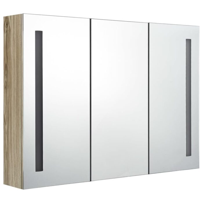 Armoire de salle de bain à miroir LED 89x14x62 cm chêne – Image 2