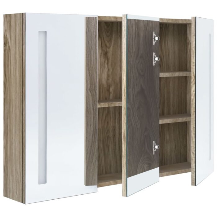 Armoire de salle de bain à miroir LED 89x14x62 cm chêne – Image 3