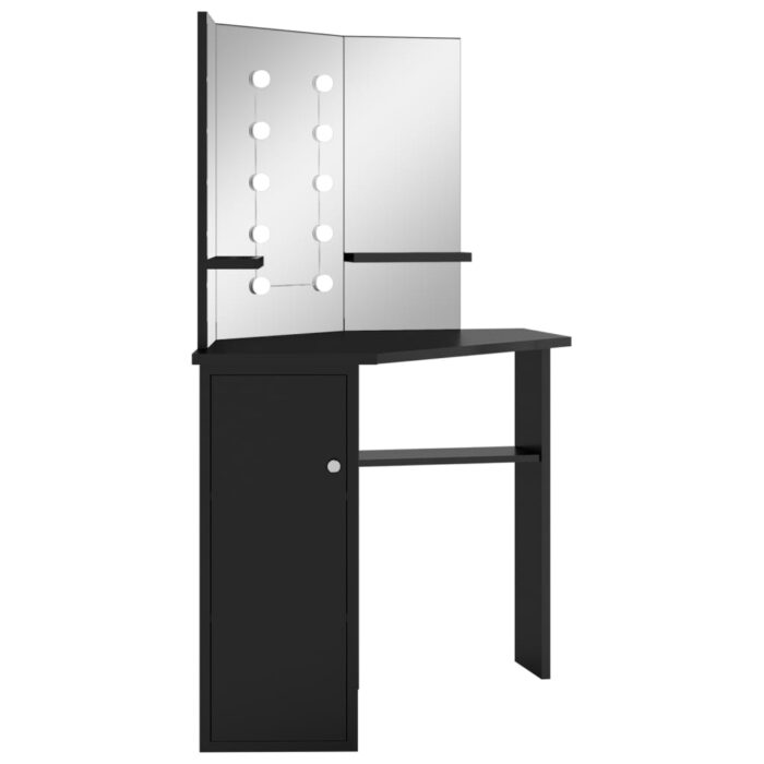 Coiffeuse d'angle avec LED Noir 111x54x141,5 cm – Image 2