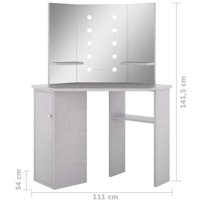 Coiffeuse d'angle avec LED Gris béton 111x54x141,5 cm – Image 10