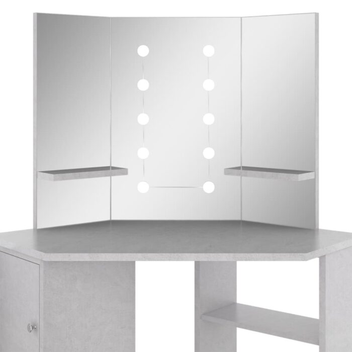 Coiffeuse d'angle avec LED Gris béton 111x54x141,5 cm – Image 6
