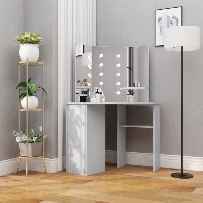 VXL8720286332986_m_en_hd_1.jpg Coiffeuse d'angle avec LED Gris béton 111x54x141,5 cm – Image 1