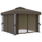 Tonnelle avec rideau 3x3 m Taupe Aluminium – Image 2
