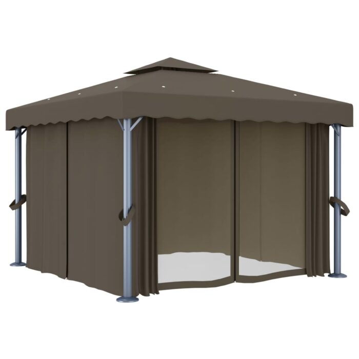 Tonnelle avec rideau 3x3 m Taupe Aluminium – Image 2