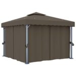 Tonnelle avec rideau 3x3 m Taupe Aluminium – Image 3