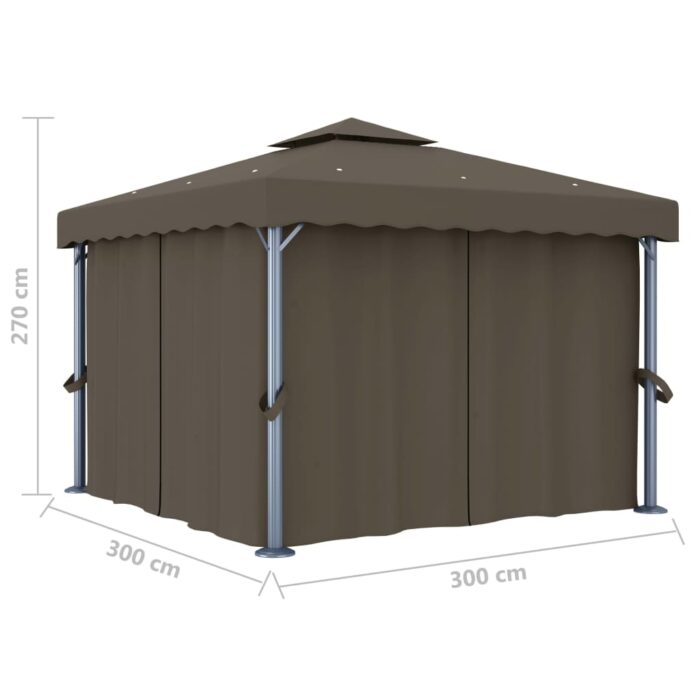 Tonnelle avec rideau 3x3 m Taupe Aluminium – Image 5