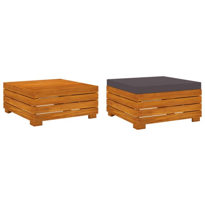 Table et repose-pied de jardin et coussin Bois d'acacia massif – Image 1
