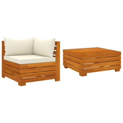 Salon de jardin 2 pcs avec coussins Bois d'acacia solide