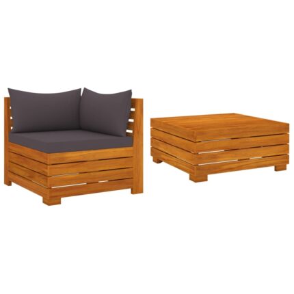 Salon de jardin 2 pcs avec coussins Bois d'acacia solide