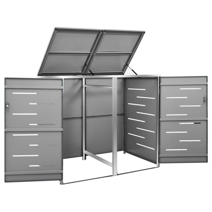 Abri pour deux poubelles 138x77,5x112,5 cm Inox – Image 8