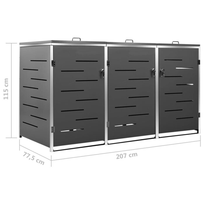 Abri pour trois poubelles 207x77,5x112,5 cm Inox – Image 10