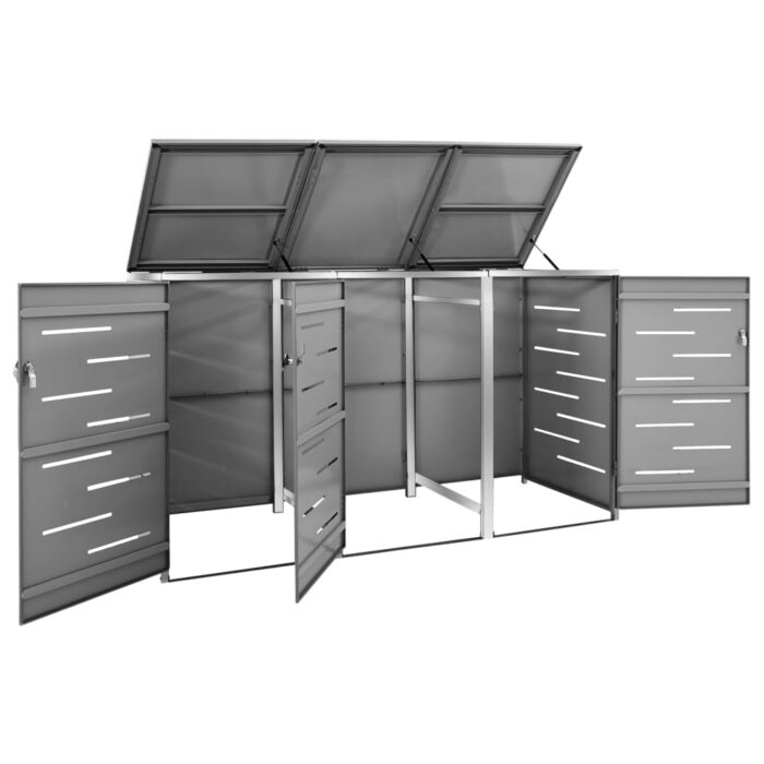 Abri pour trois poubelles 207x77,5x112,5 cm Inox – Image 4
