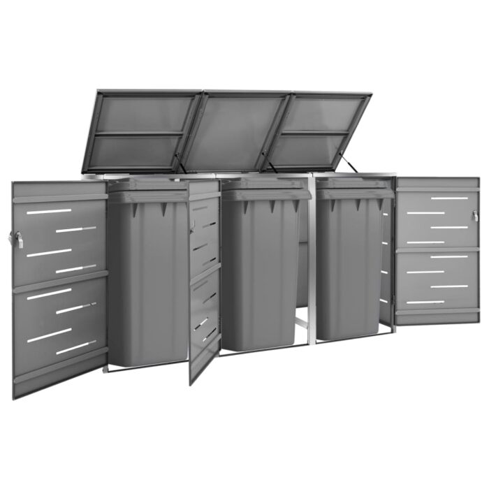 Abri pour trois poubelles 207x77,5x112,5 cm Inox – Image 1