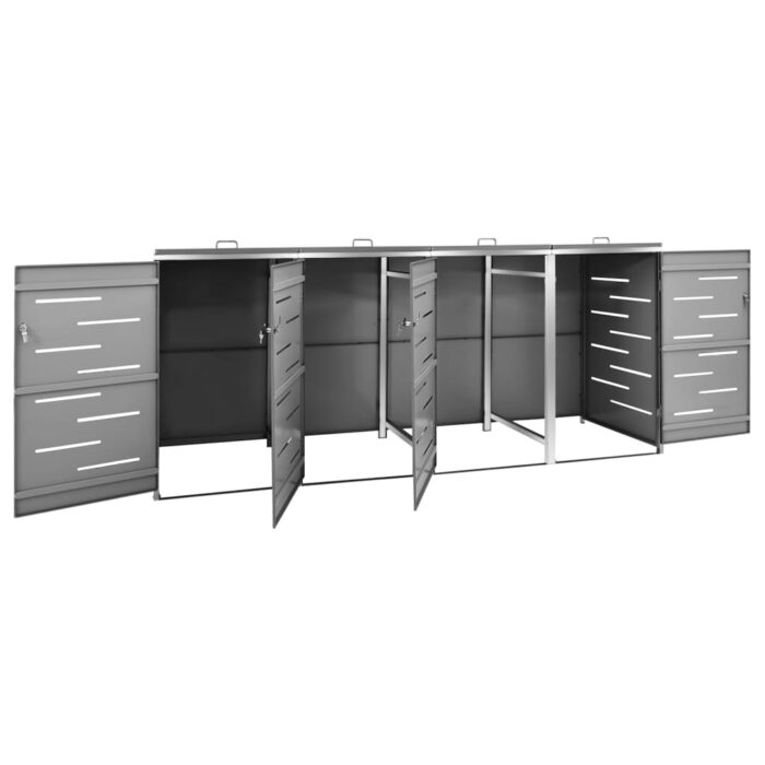 Abri pour quatre poubelles 276,5x77,5x112,5 cm Inox – Image 5