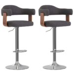 Tabourets de bar lot de 2 gris foncé bois courbé et tissu