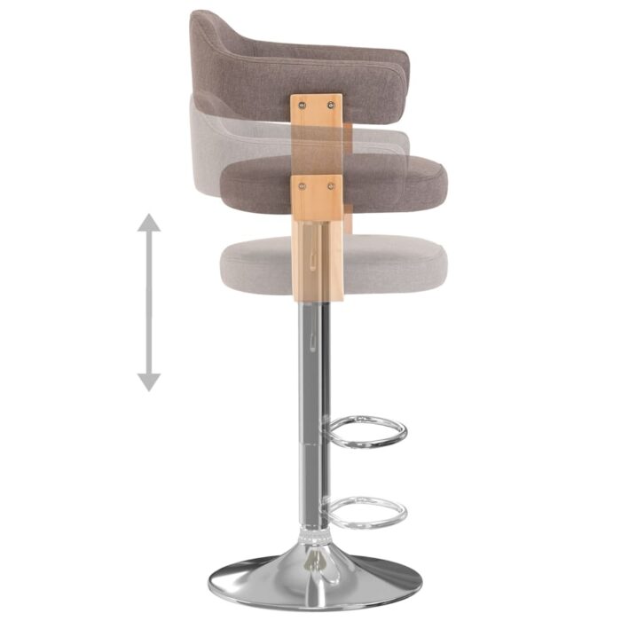 Tabourets de bar lot de 2 taupe bois courbé et tissu – Image 6