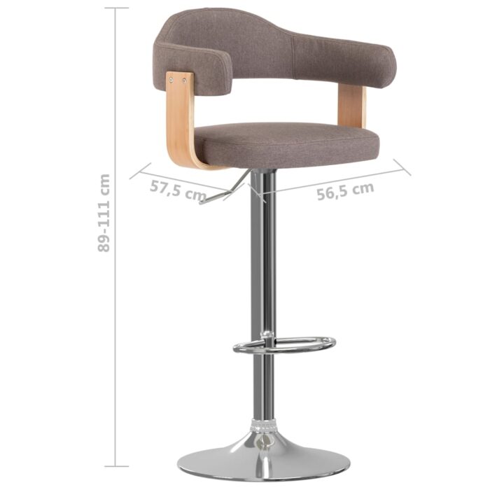 Tabourets de bar lot de 2 taupe bois courbé et tissu – Image 7