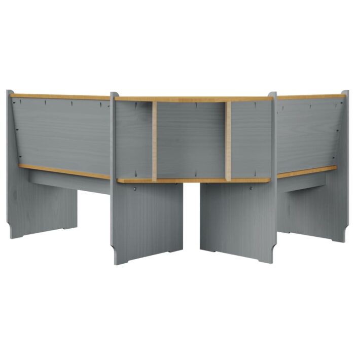 Banc d'angle REINE 151cm marron miel et gris bois de pin solide – Image 2