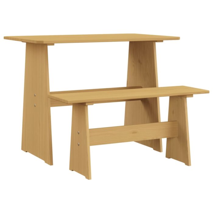 Table à manger avec banc REINE marron miel bois de pin solide – Image 1