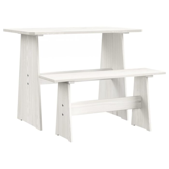 Table à manger avec banc REINE blanc bois de pin solide – Image 1
