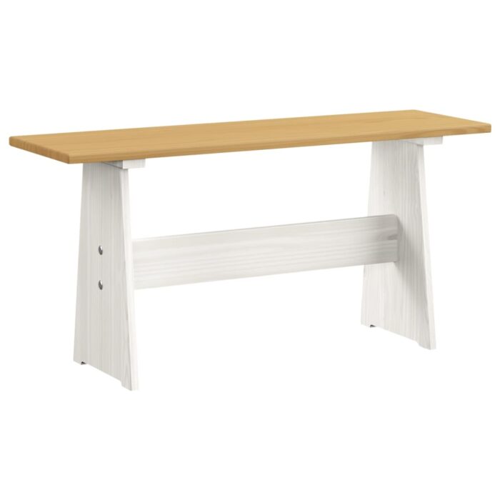 Table à manger et banc REINE marron miel blanc bois pin solide – Image 2