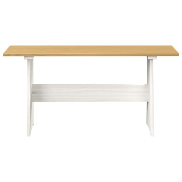 Table à manger et banc REINE marron miel blanc bois pin solide – Image 3