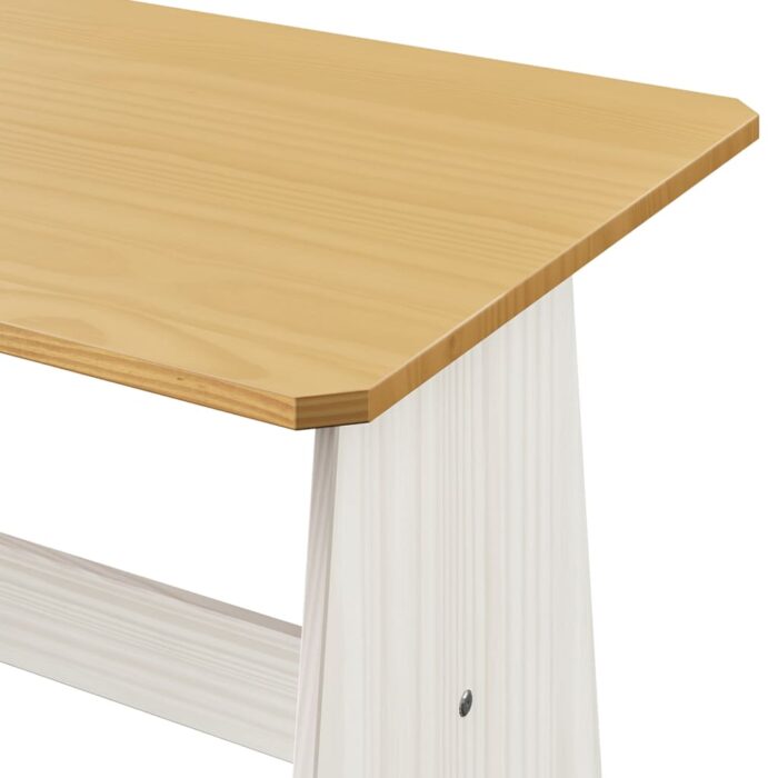 Table à manger et banc REINE marron miel blanc bois pin solide – Image 7