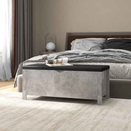 Boîte de rangement avec coussin Gris béton Bois d'ingénierie