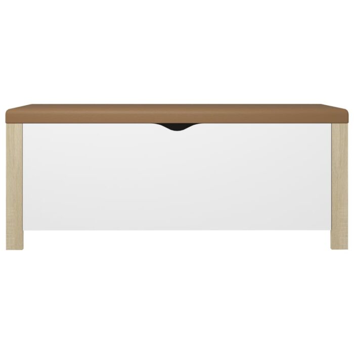 Boîte de rangement et coussin Blanc/chêne 105x40x45cm Aggloméré – Image 3