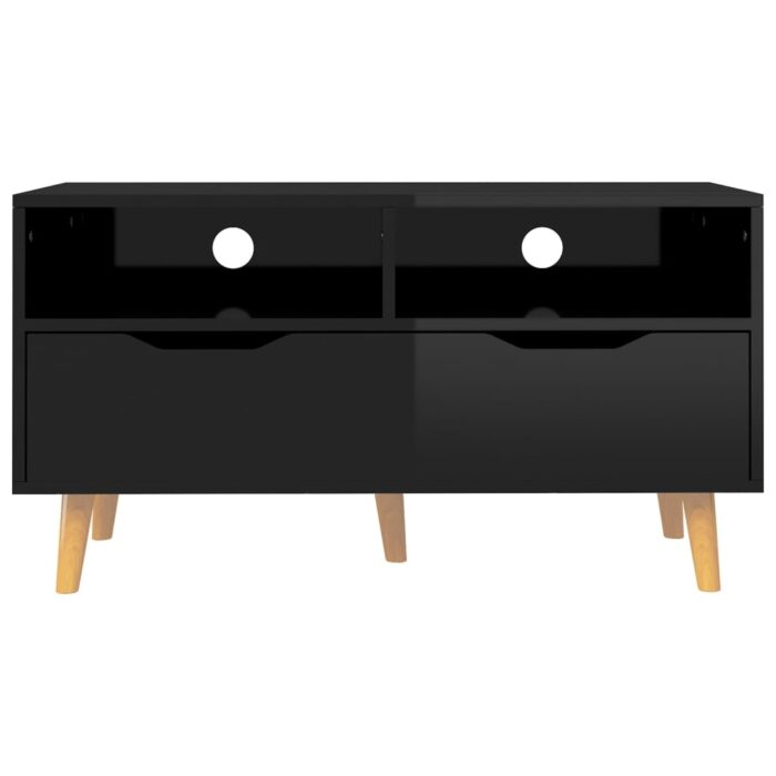 Meuble TV noir brillant 90x40x48,5 cm bois d'ingénierie – Image 3