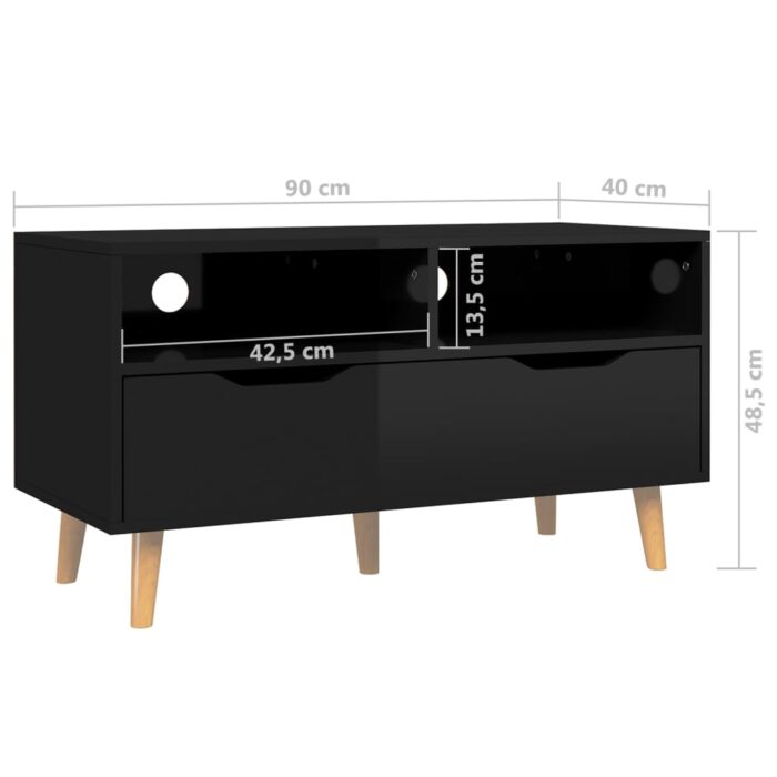Meuble TV noir brillant 90x40x48,5 cm bois d'ingénierie – Image 5