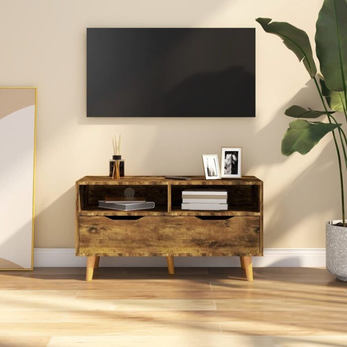Meuble TV chêne fumé 90x40x48,5 cm bois d'ingénierie – Image 1