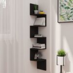 Étagère d'angle murale noir 19x19x123 cm bois d'ingénierie