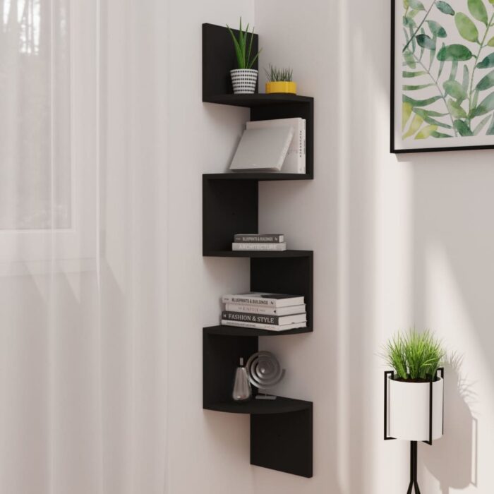 Étagère d'angle murale noir 19x19x123 cm bois d'ingénierie – Image 1