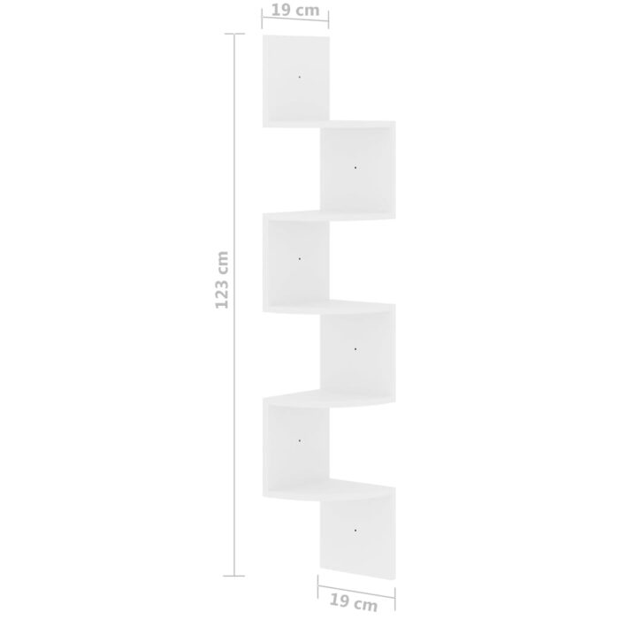 Étagère d'angle murale blanc brillant 19x19x123 cm – Image 5