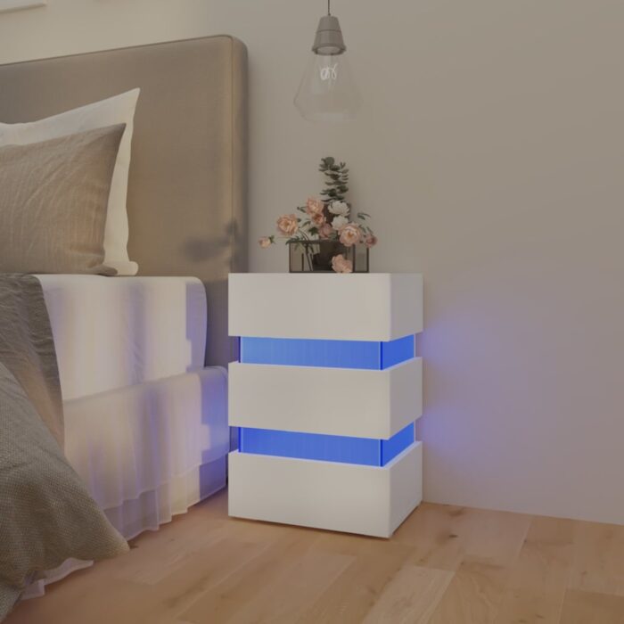 Table de chevet à LED blanc 45x35x67 cm bois d'ingénierie – Image 1