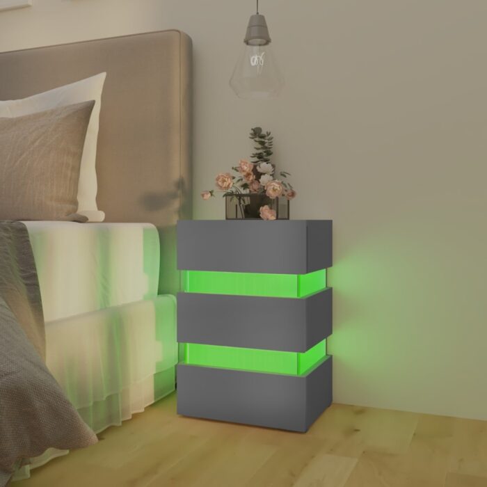 Table de chevet à LED Gris 45x35x67 cm Bois d'ingénierie – Image 4